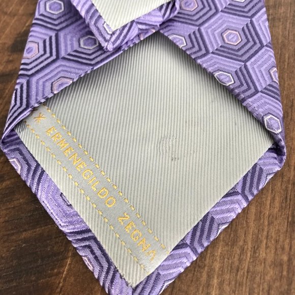 ERMENEGILDO ZEGNA Purple Geometric Silk Neck Tie - Picture 4 of 6